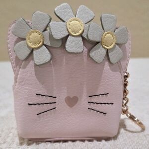 Lauren Conrad Kitty Cat Flower Floral Pink Coin Pouch Purse Rose Gold Keychain
